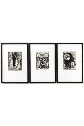 Günter Brus, Triptychon "Die Sterne sind klug", 1991, Kaltnadelradierungen, je 53,5 x 38 cm