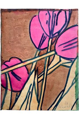 Hubert Schmalix, Flowers, 2024, Gouache auf Papier, 62 x 48 cm