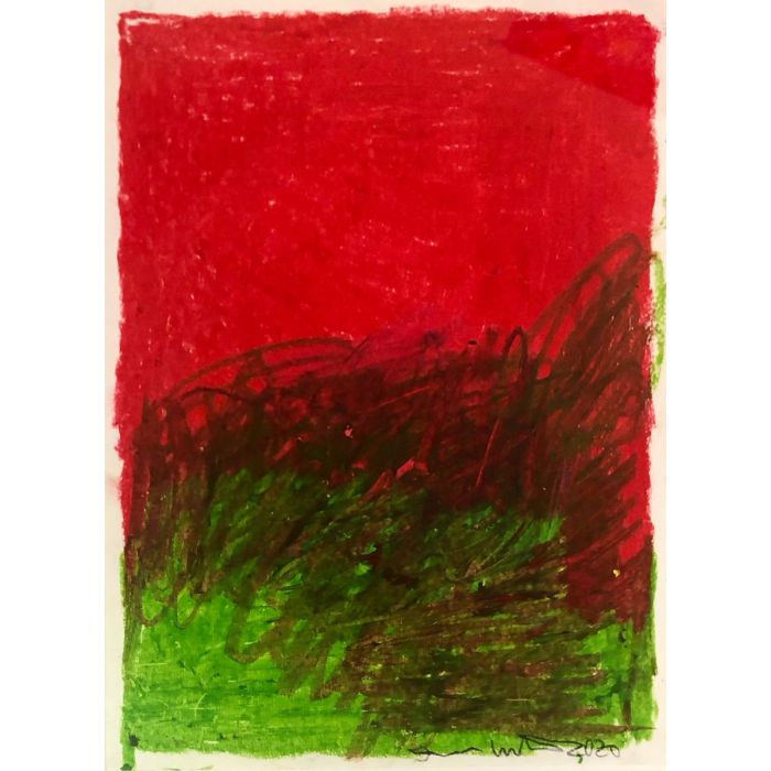 Hermann Nitsch, Ölkreide rot/grün, 2020
