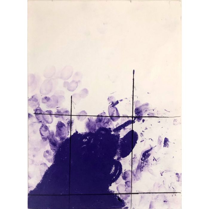 Hermann Nitsch, Ölkreide violett mit Fingerabdrücken, 2020