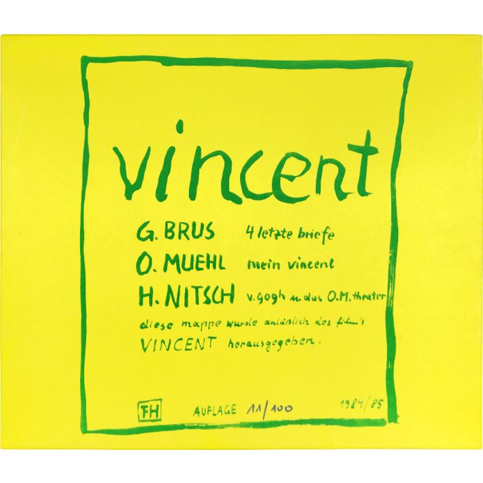 Mappe "Vincent", Günter Brus, Hermann Nitsch, Otto Muehl, 1984/85, Vollständige Mappe mit 18 Blättern im Originalkarton, 11/100, je 30 x 35 cm